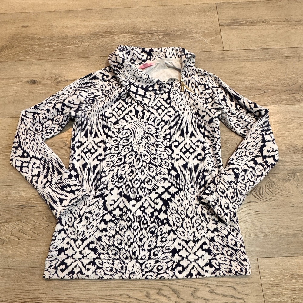 Lilly Pulitzer UPF 50+ Activewear Booker Popover Blue Pineapple Neck XSmall XS‎
